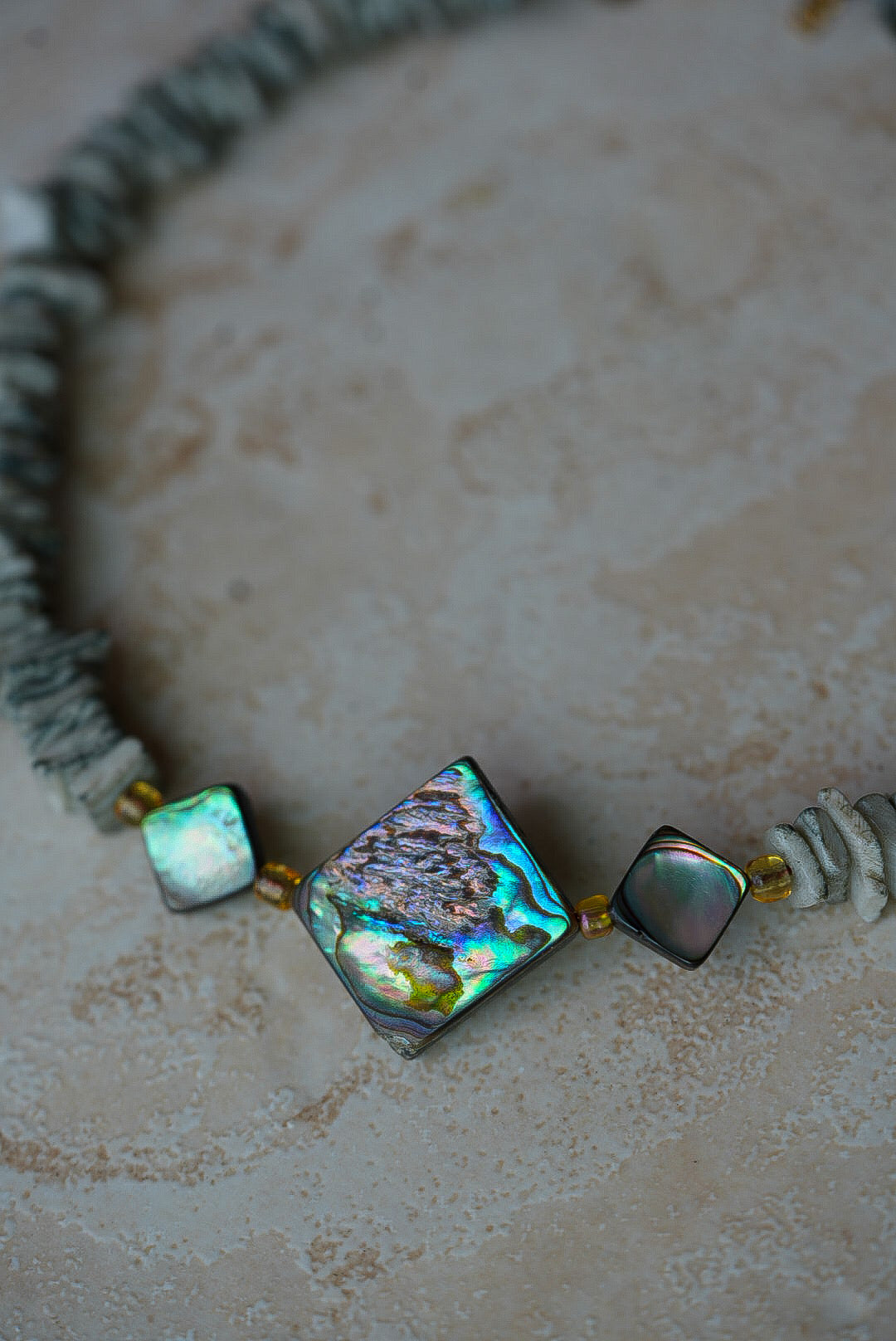 Sea Secrets Abalone Puka Shell Hand Beaded Choker Necklace