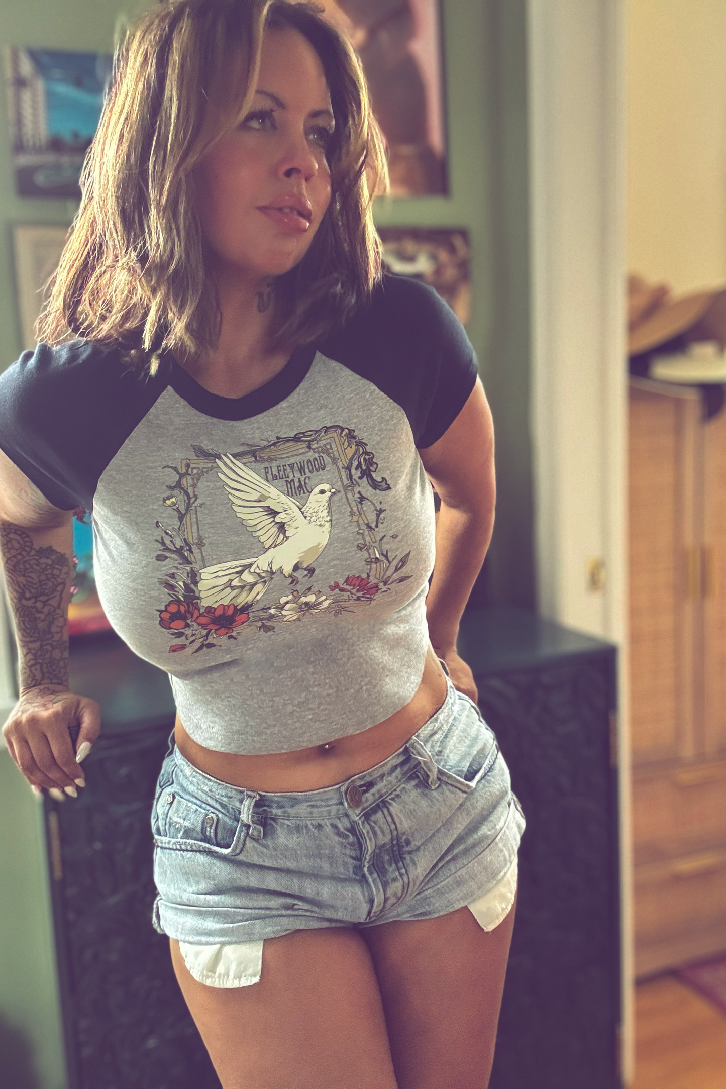Fleetwood Mac raphic t-shirt and denim shorts