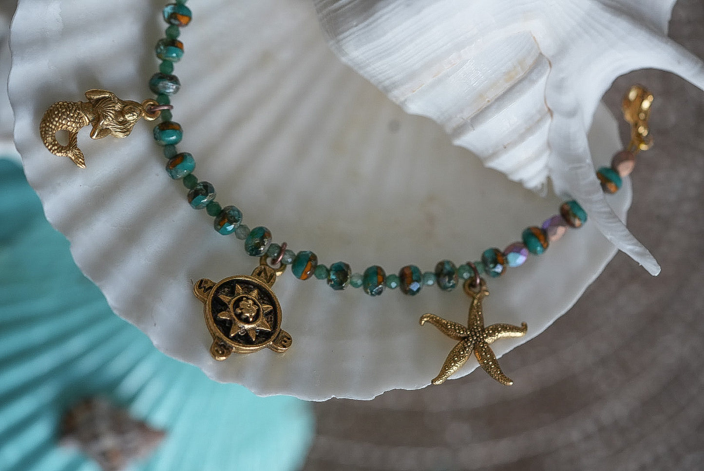 Nantucket Mermaid Nautical Hand Beaded Charm Bracelet