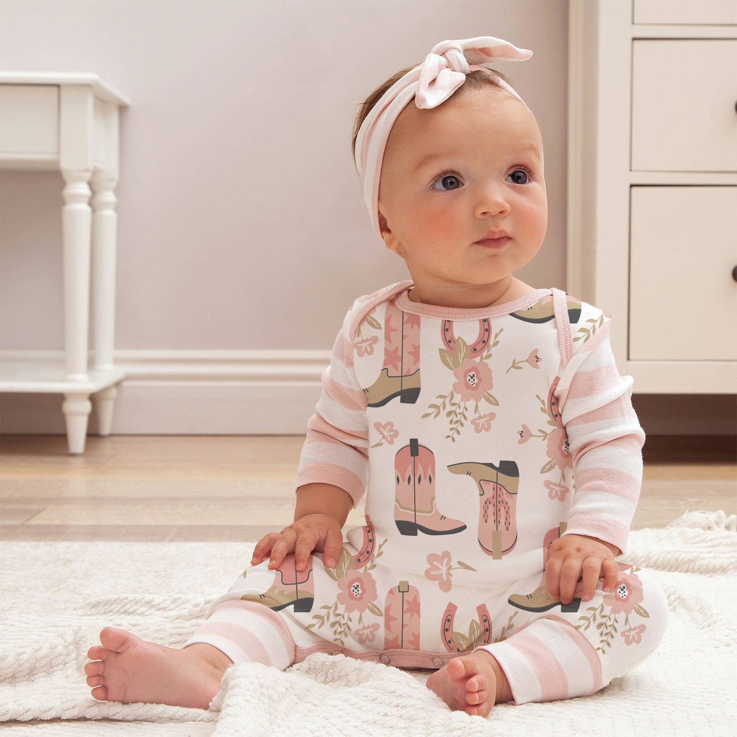 Baby Girl's Cowgirl Boots Cotton Romper