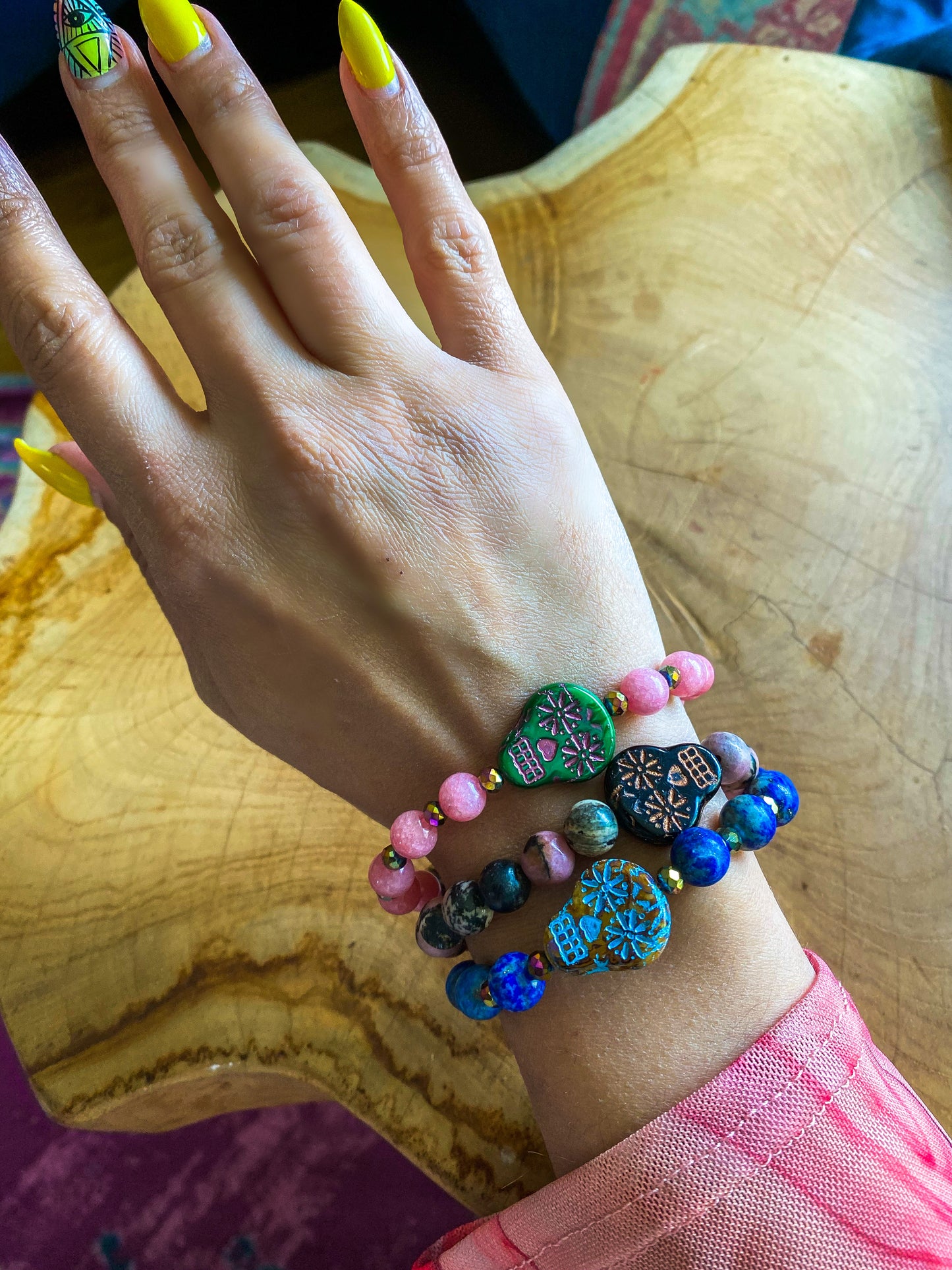 Cobalt Sugar Skull Bead Bracelet