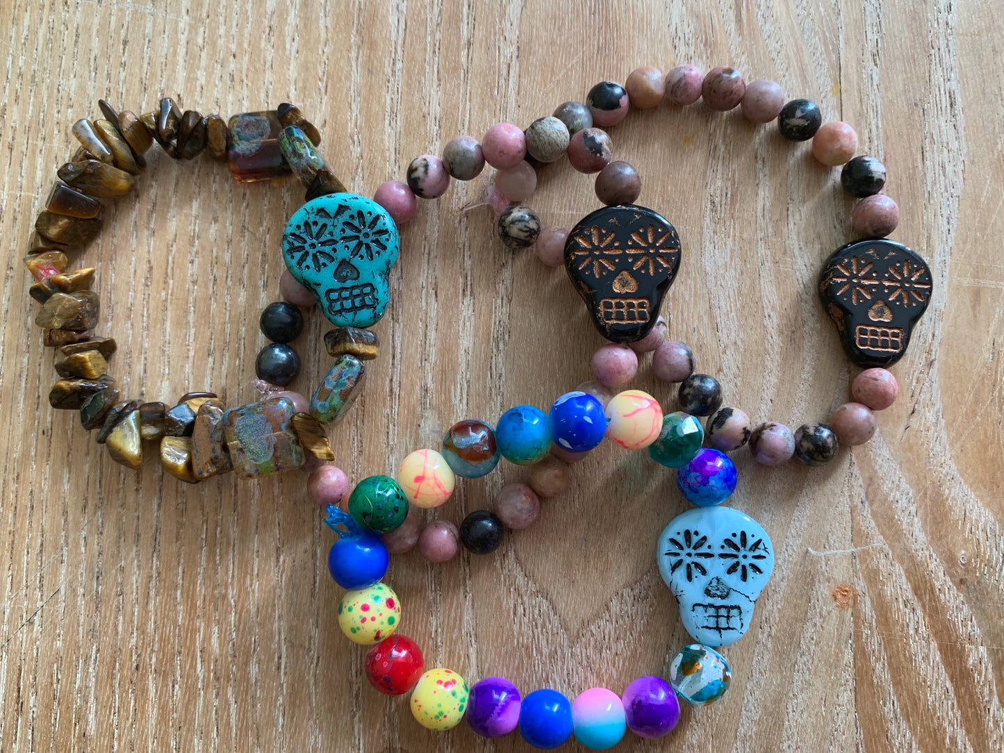 Sugar Skull Bracelet in Psychadelic - Handmade Original