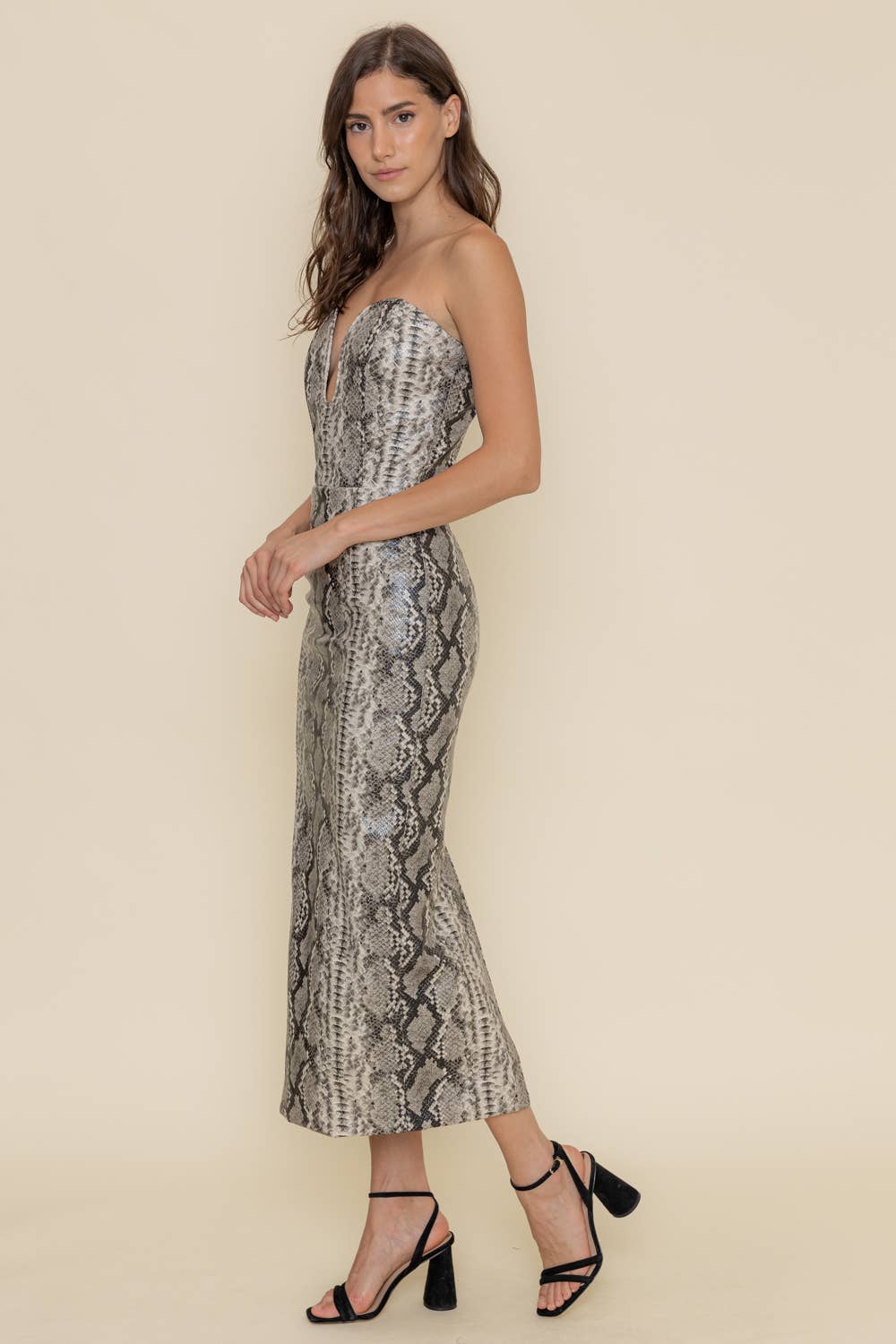 Serpenta Snake Print Vegan Leather Midi Dress