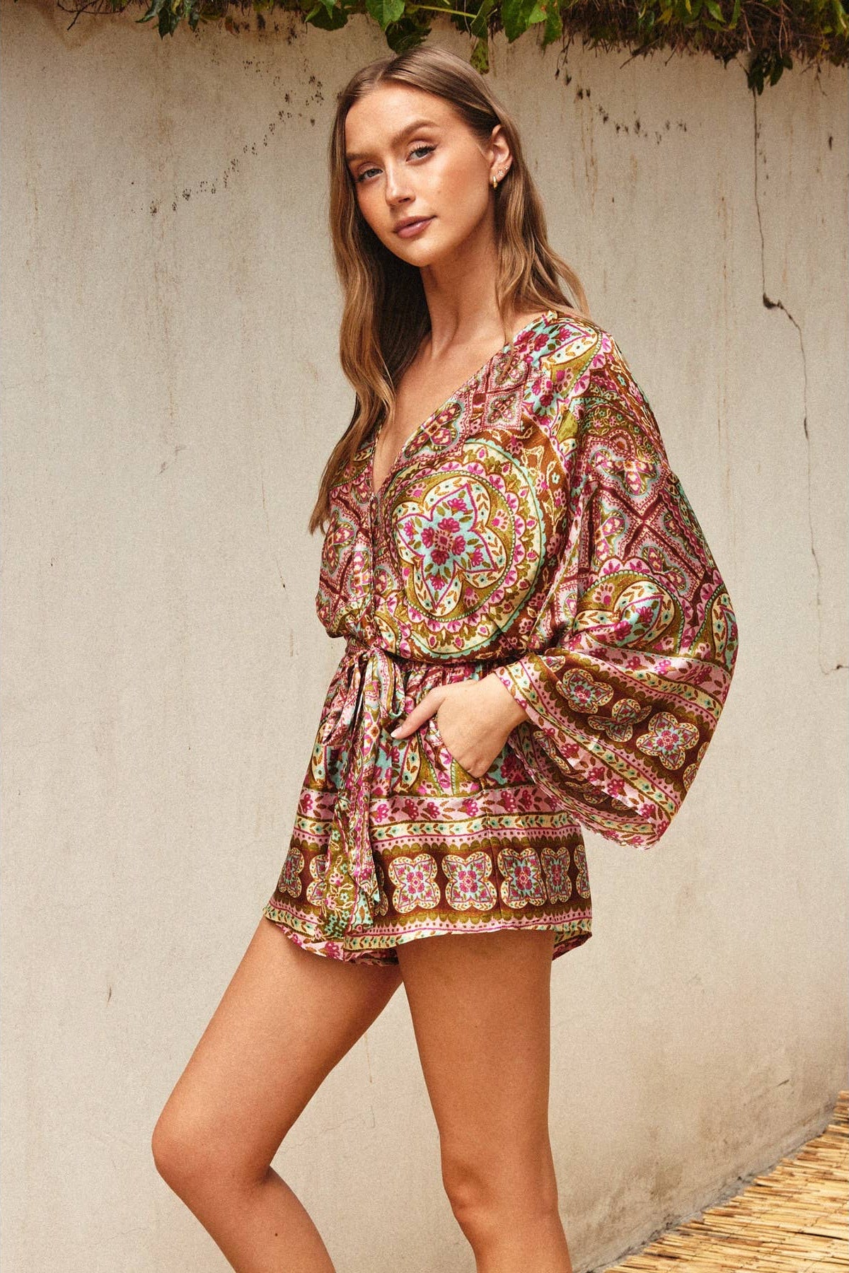 Mandala print satin romper