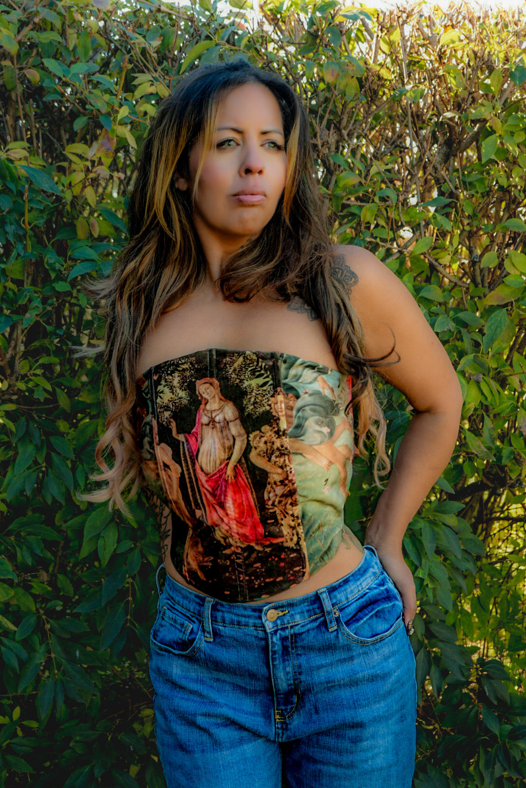 Renaissance print velvet corset top bustier 