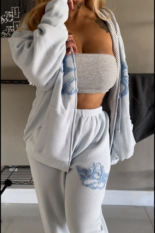 Boys Lie Made In Heaven Light Blue Cozy Waffle Knit Sweatpants