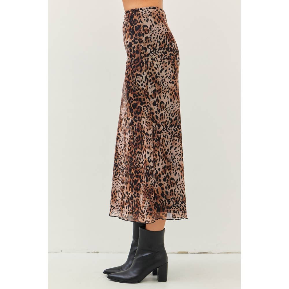 Wild One Leopard Mesh Midi Skirt