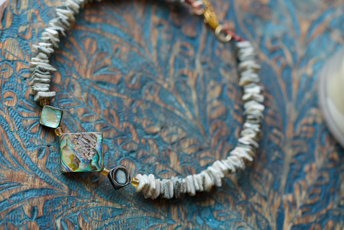 Sea Secrets Abalone Puka Shell Hand Beaded Choker Necklace