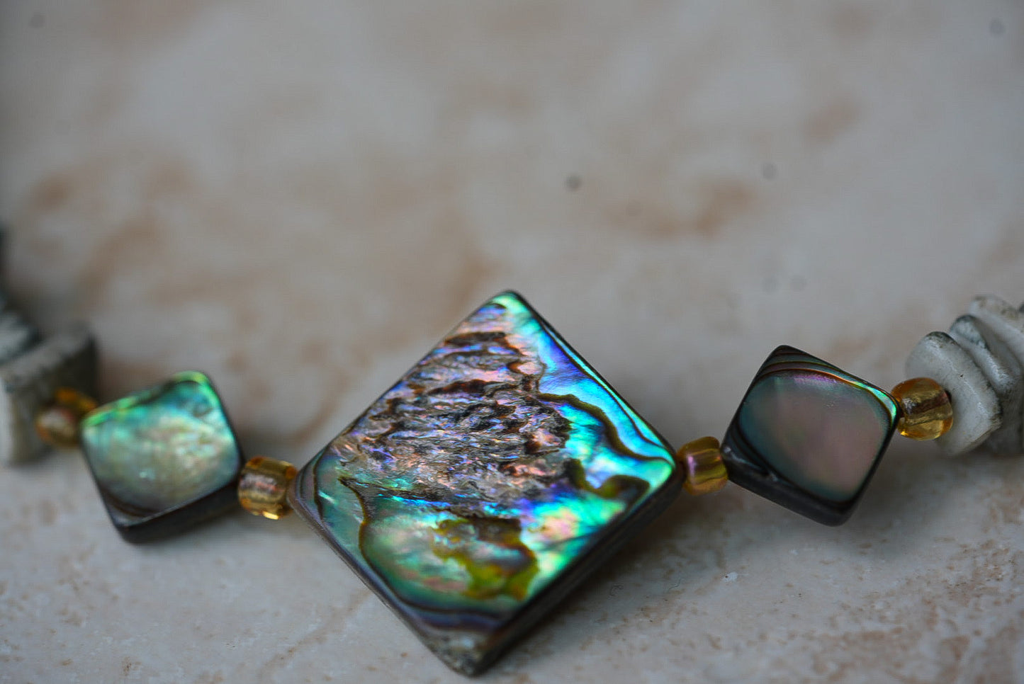 Sea Secrets Abalone Puka Shell Hand Beaded Choker Necklace
