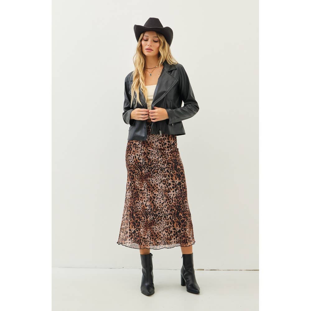 Wild One Leopard Mesh Midi Skirt