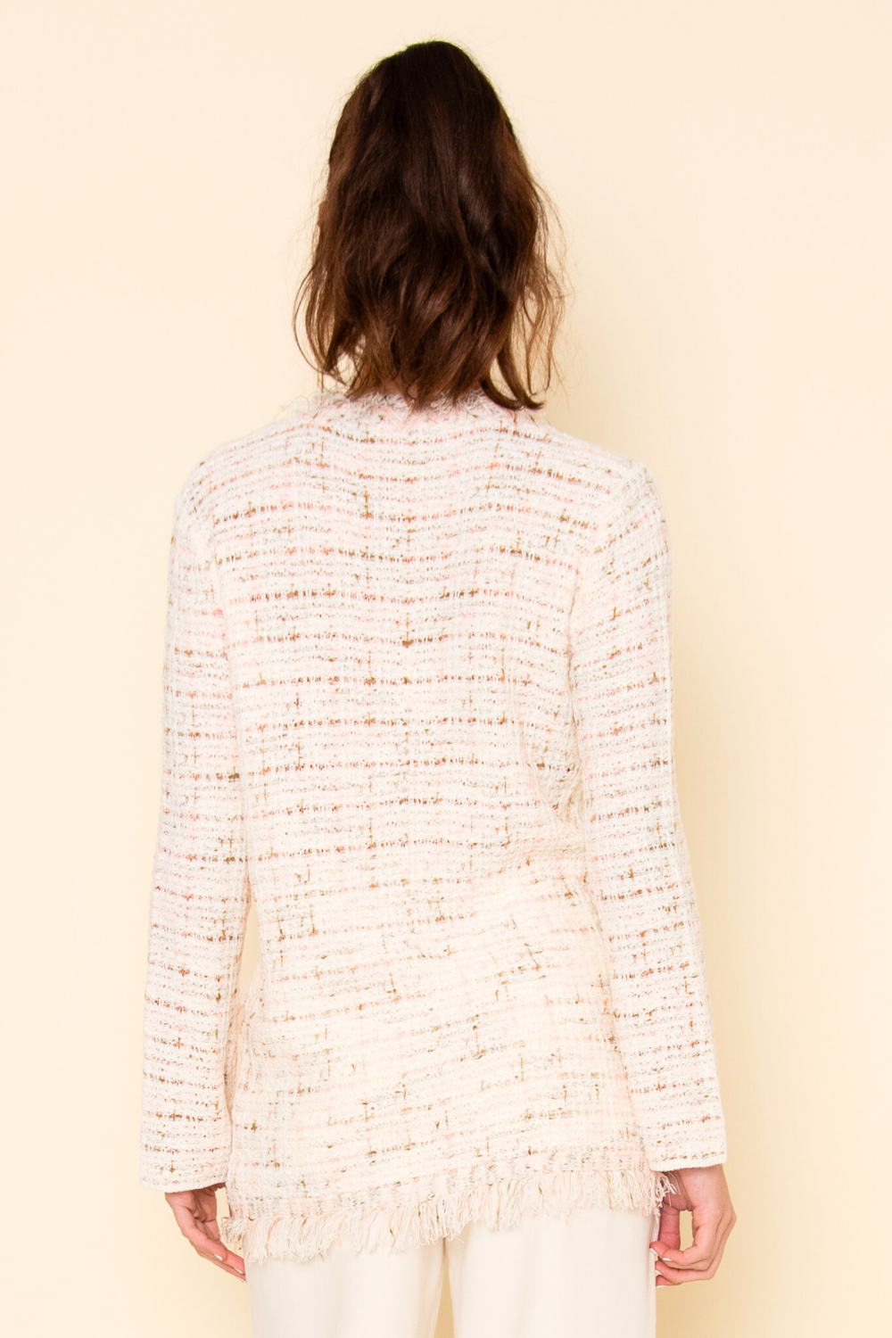 Freida Frayed Tweed Ribbon Pearl Cardigan
