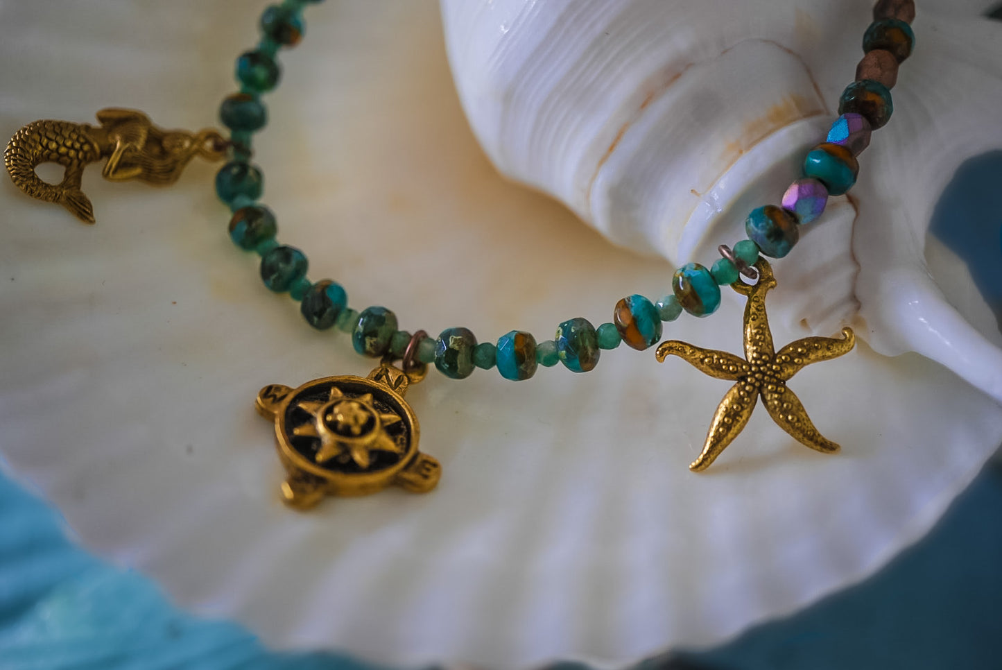Starfish charm bracelet beaded