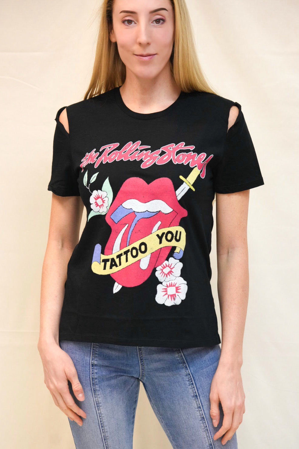 Rolling Stones black T-shirt tattoo you