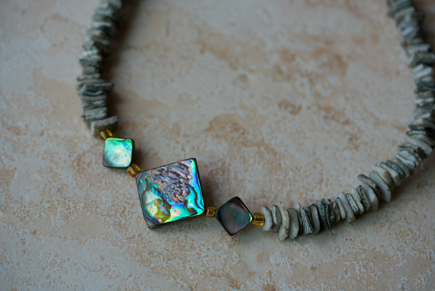 Sea Secrets Abalone Puka Shell Hand Beaded Choker Necklace