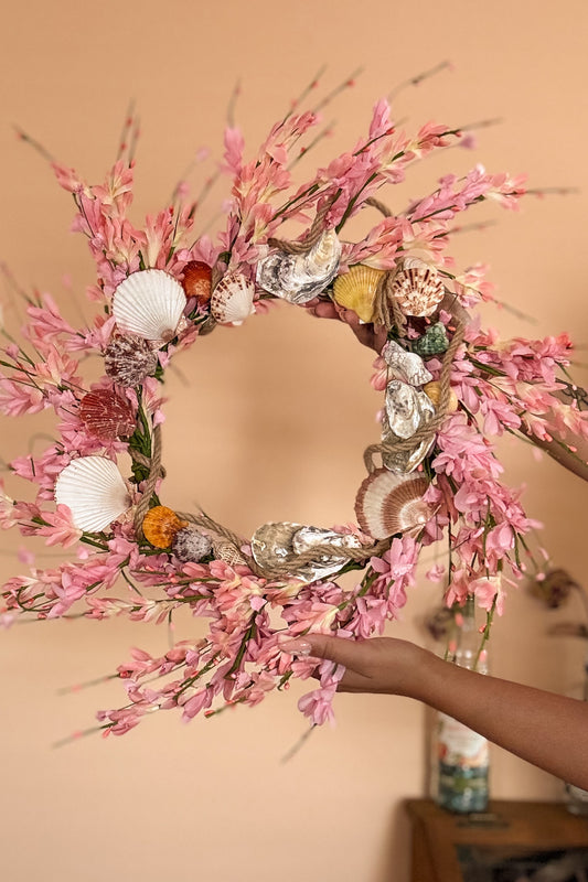 Pink shell wreath handmade 