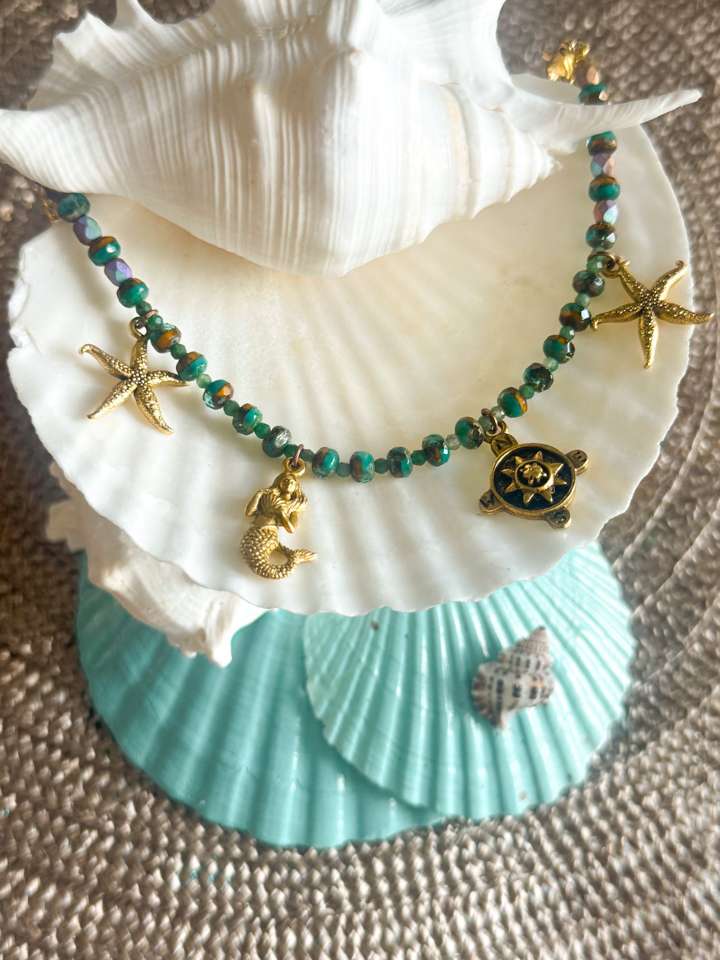 Nantucket Mermaid Nautical Hand Beaded Charm Bracelet