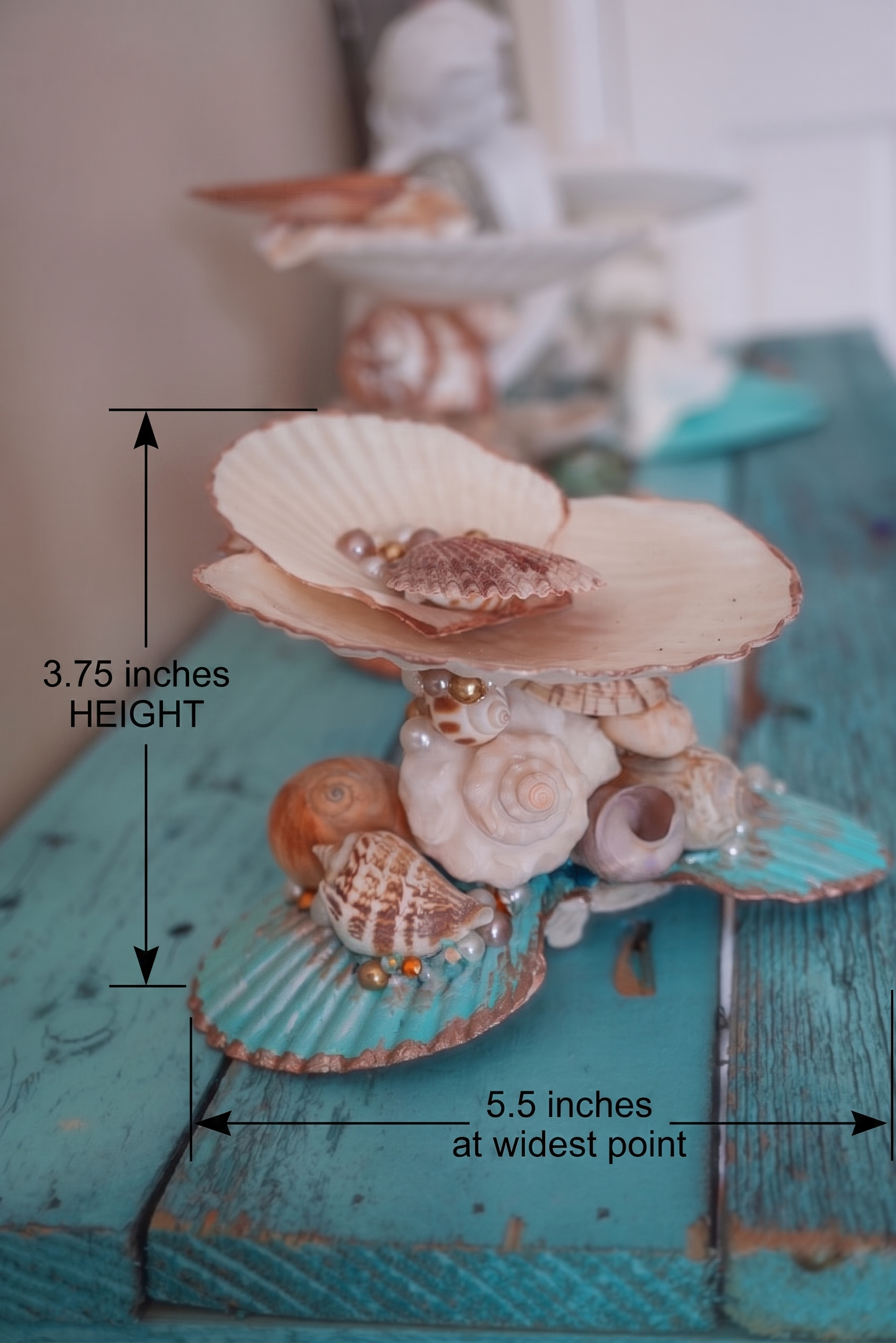 Embellished Mermaid Shell Jewelry Holder and Trinket Tray - Coastal Blue and White