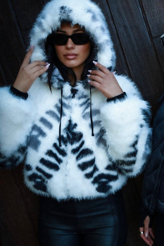 Faux fut jacket  black and white reversible