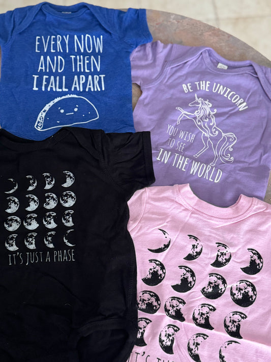 Moon Phase Graphic Baby Onesie Black/Grey