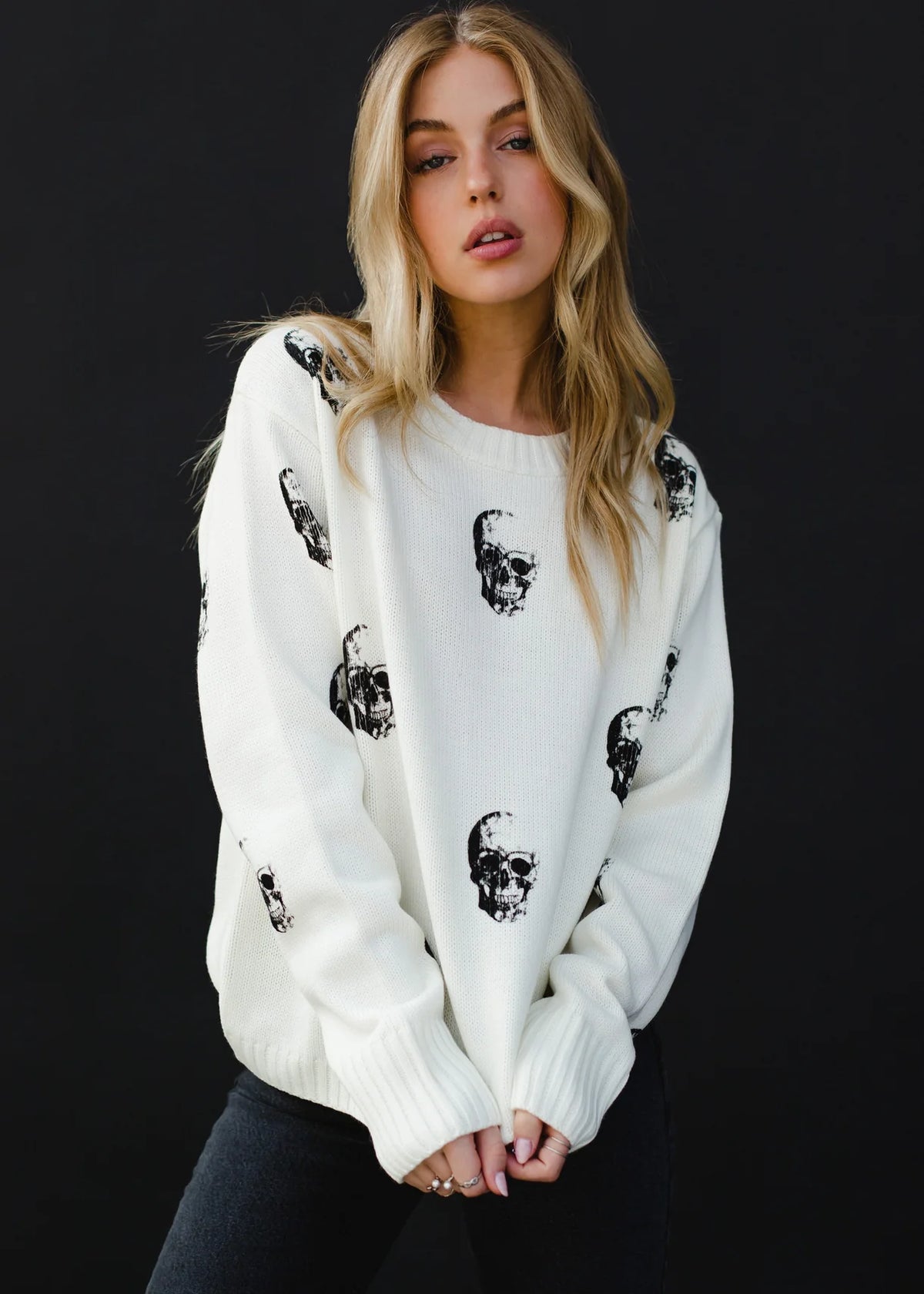 Skull Classic Printed Crewneck Sweater - White/Black