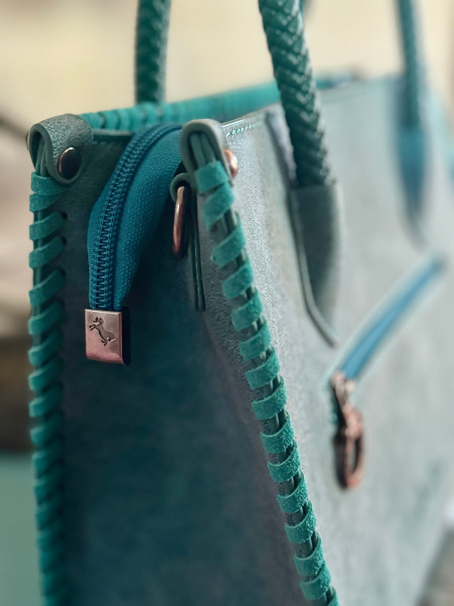 Robin Tooled Vegan Leather Satchel in Teal NEW