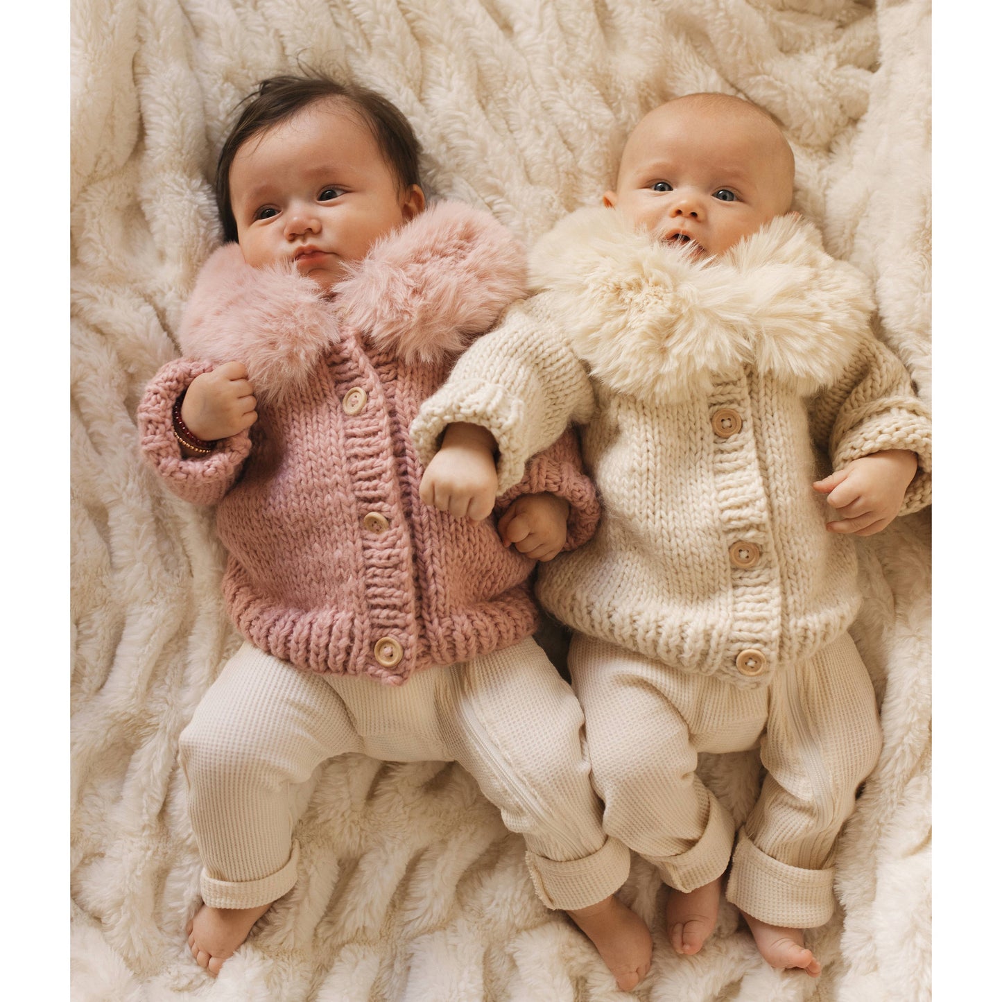 Faux Fur Collar Natural Cardigan Sweater Baby & Toddler