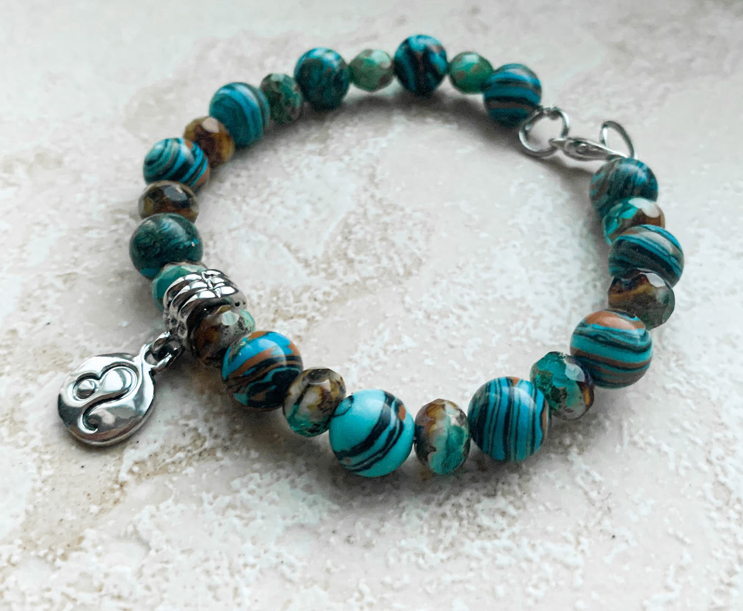 Leo Zodiac Semiprecious Rhodium Plated Charm Bracelet with Birthstone