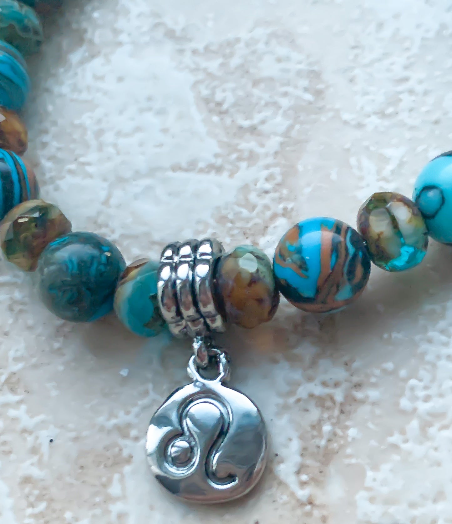Leo Zodiac Semiprecious Rhodium Plated Charm Bracelet with Birthstone