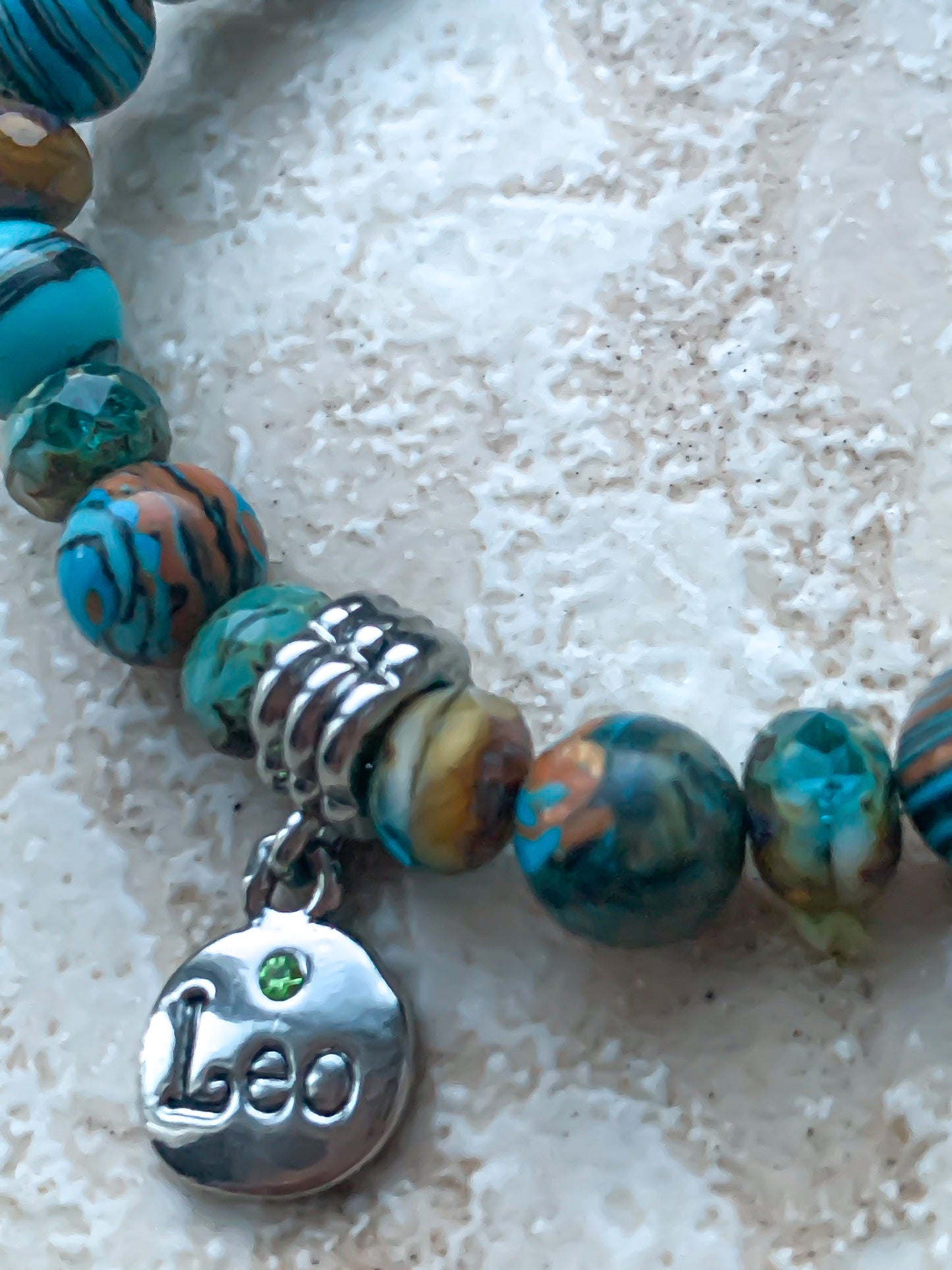 Leo Zodiac Semiprecious Rhodium Plated Charm Bracelet with Birthstone