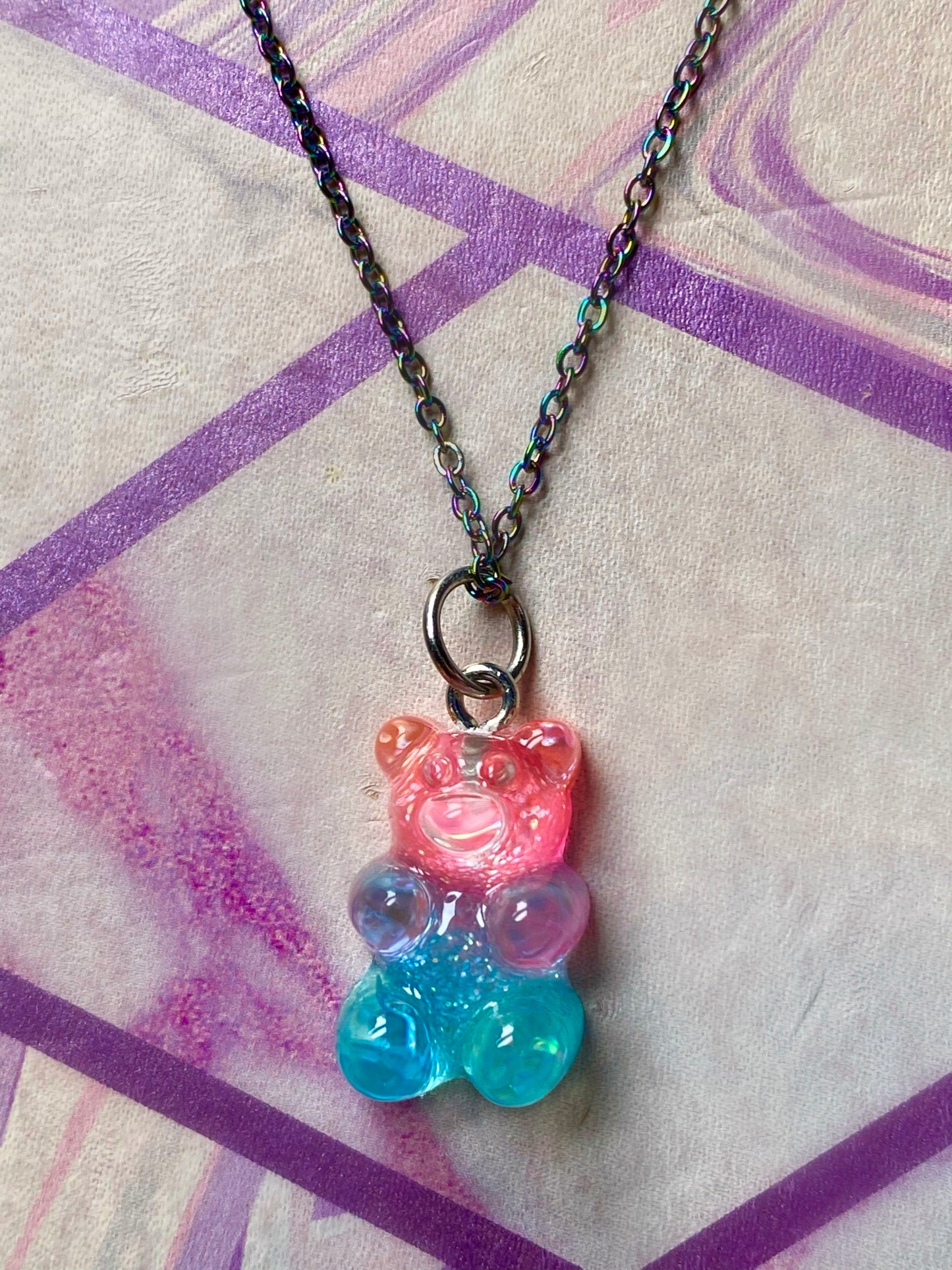 Gummy Bear Charm Necklace on Rainbow Chain
