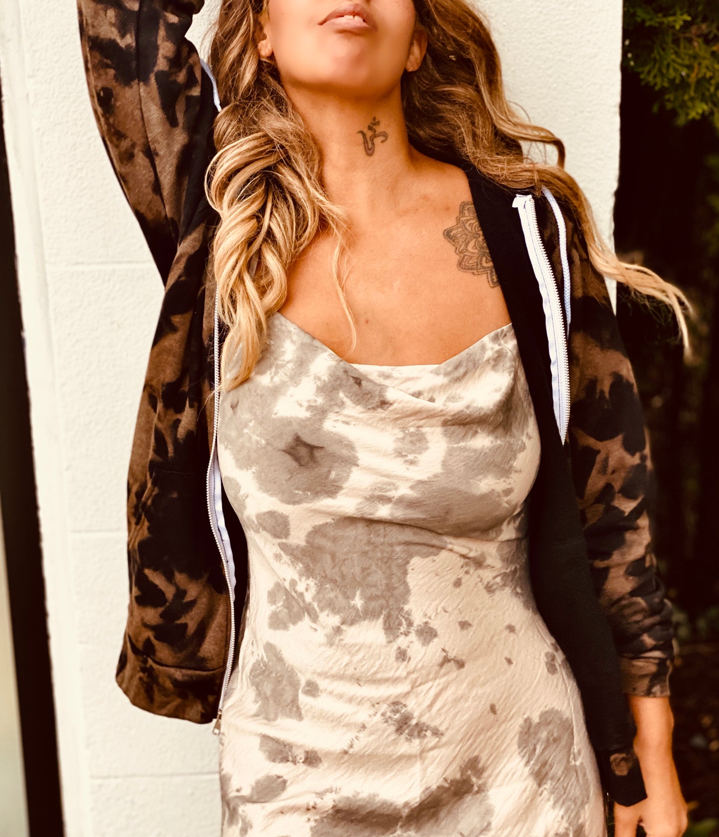 Grey Tie Dye Satin Slipdress - Grey/Beige