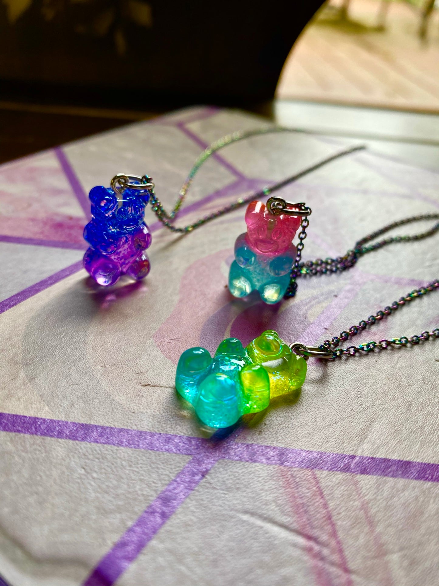 Gummy Bear Charm Necklace on Rainbow Chain