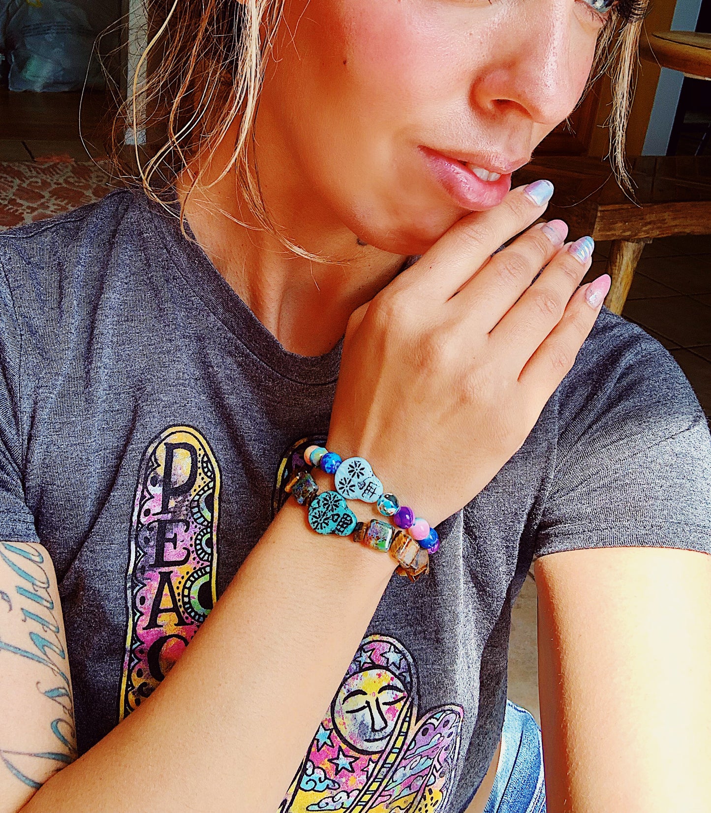 Sugar Skull Bracelet in Psychadelic - Handmade Original