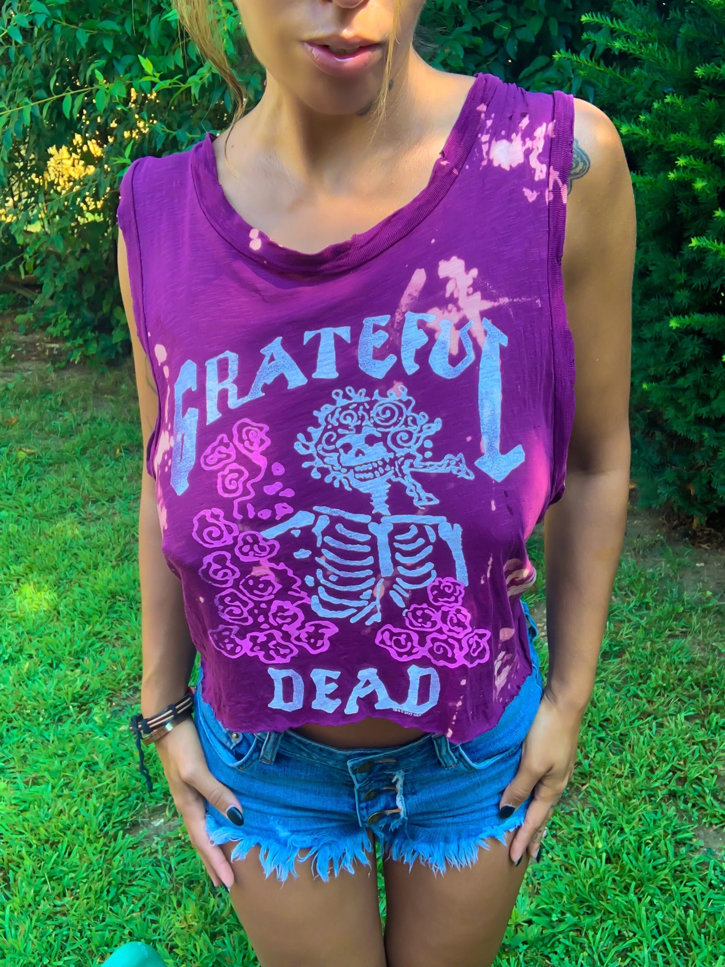 Grateful Dead Distressed Cropped Sleeveless Tee