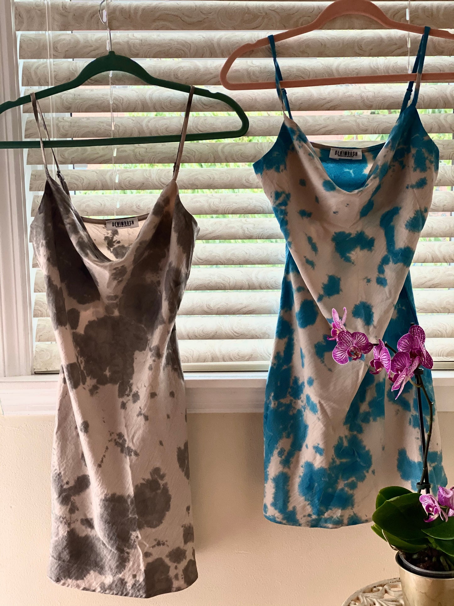 Grey Tie Dye Satin Slipdress - Grey/Beige